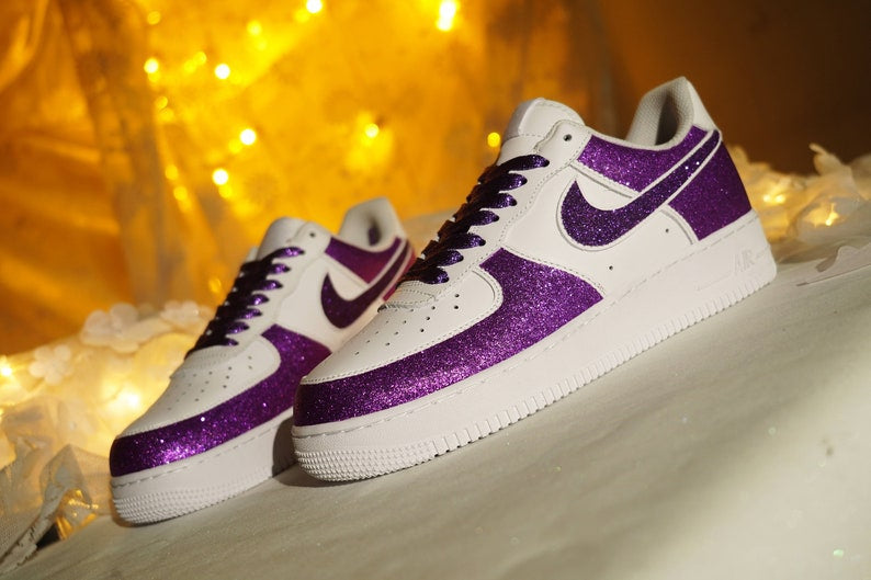 Custom sneakers,Air force 1 custom,Custom air force 1,Sparkle sneakers,Sparkling purple Air Force One