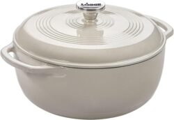 Lodge Essential Enamel Cast Iron Dutch Oven – Perfect for Bread Baking, Braising, Marinating & Slow Cooking – Features Moisture-Sealing Lid & Dual Handles – Kitchen Essentials – 6 Quarts – Oyster White