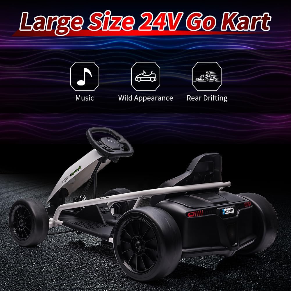 24V Kids Go Kart with Drift Mode, Up to 8 MPH, Safety Gear Included