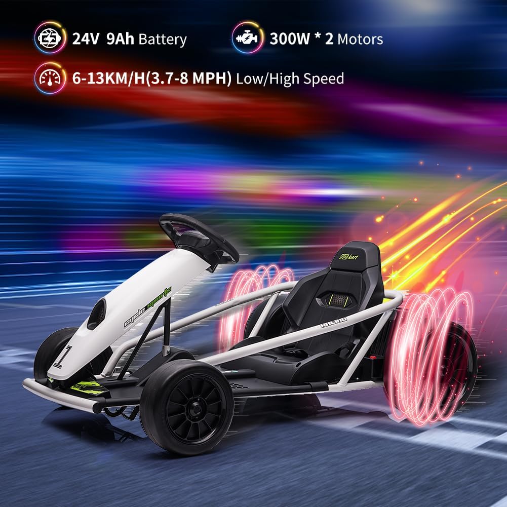 24V Kids Go Kart with Drift Mode, Up to 8 MPH, Safety Gear Included