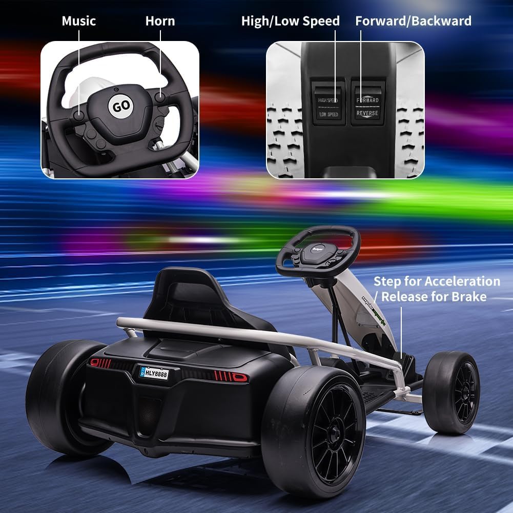 24V Kids Go Kart with Drift Mode, Up to 8 MPH, Safety Gear Included