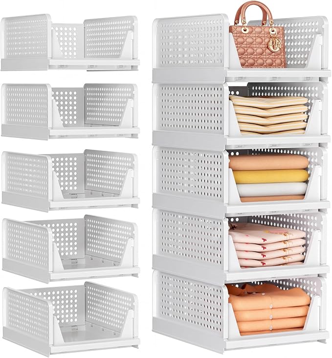 Upgraded Closet Organizers and Storage, Stackable Closet Organizer Basket