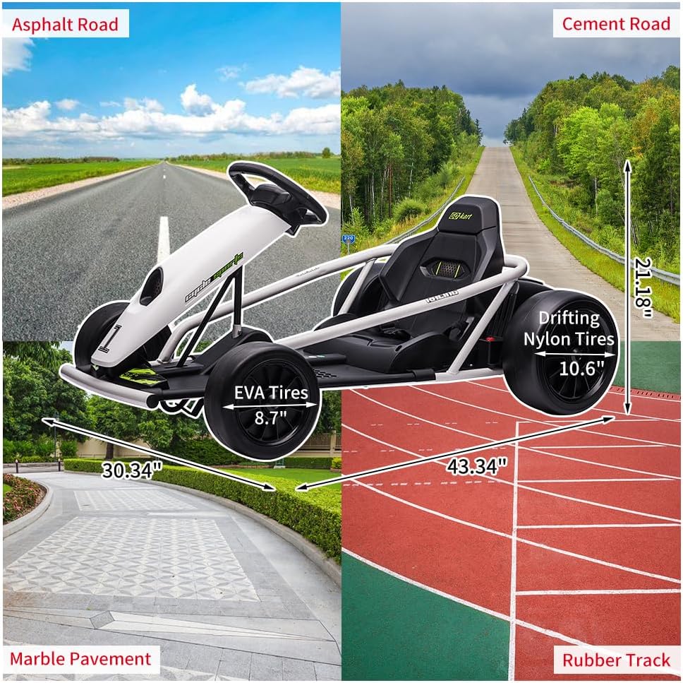 24V Kids Go Kart with Drift Mode, Up to 8 MPH, Safety Gear Included