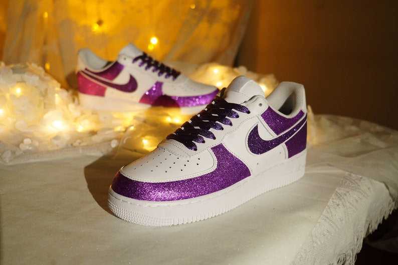 Custom sneakers,Air force 1 custom,Custom air force 1,Sparkle sneakers,Sparkling purple Air Force One