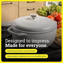 Lodge Essential Enamel Cast Iron Dutch Oven – Perfect for Bread Baking, Braising, Marinating & Slow Cooking – Features Moisture-Sealing Lid & Dual Handles – Kitchen Essentials – 6 Quarts – Oyster White