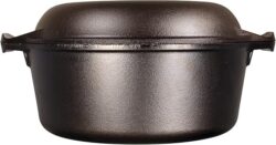 Lodge Cast Iron Double Dutch Oven – Pre-Seasoned 2-in-1 Cast Iron Cookware – Pot & Skillet Combo – Even Heat Retention – Oven-Safe, Versatile Pot – 5 Quart