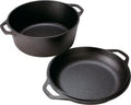 Lodge Cast Iron Double Dutch Oven – Pre-Seasoned 2-in-1 Cast Iron Cookware – Pot & Skillet Combo – Even Heat Retention – Oven-Safe, Versatile Pot – 5 Quart