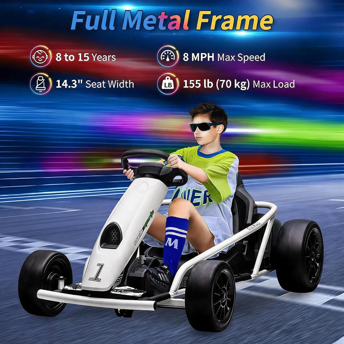 24V Kids Go Kart with Drift Mode, Up to 8 MPH, Safety Gear Included