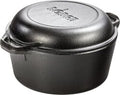Lodge Cast Iron Double Dutch Oven – Pre-Seasoned 2-in-1 Cast Iron Cookware – Pot & Skillet Combo – Even Heat Retention – Oven-Safe, Versatile Pot – 5 Quart