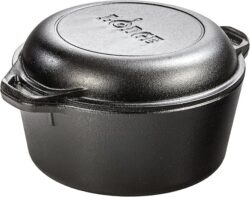 Lodge Cast Iron Double Dutch Oven – Pre-Seasoned 2-in-1 Cast Iron Cookware – Pot & Skillet Combo – Even Heat Retention – Oven-Safe, Versatile Pot – 5 Quart