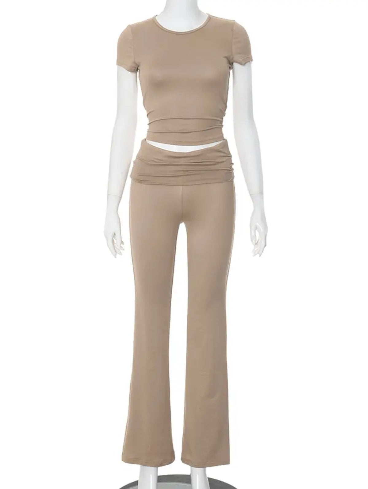 Women Casual Tracksuit Basic Slim Tee Shirt Skinny Flared Trousers 2Pcs Spring Soft