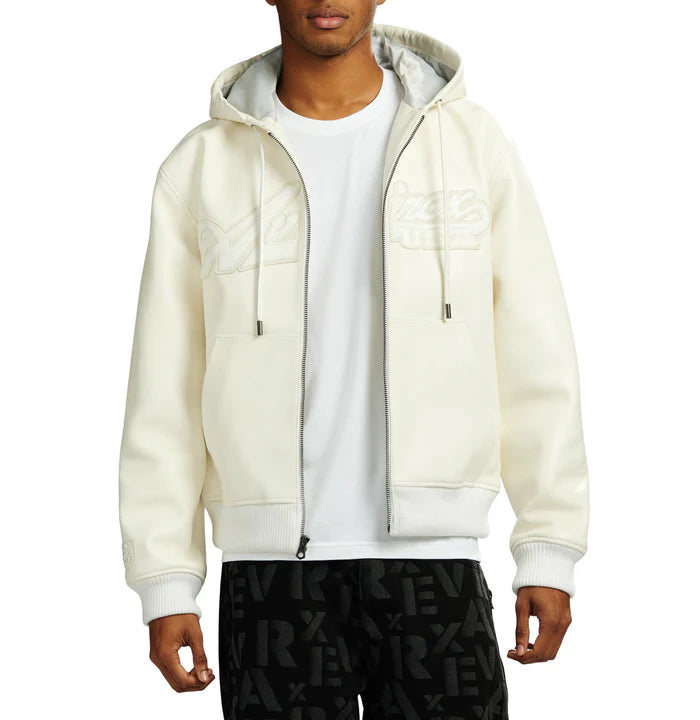 Avirex Script Nappa Leather Hoodie Snow White