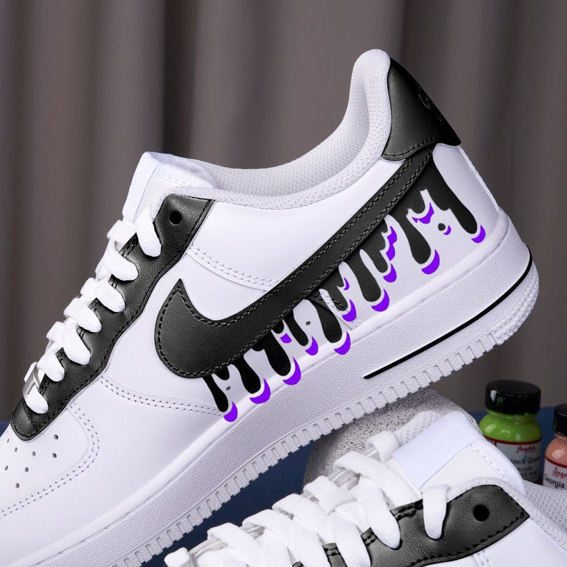 Hand Painted Nike Air Force 1 Custom Black Drops Nike Shoes Black And Purple Air Force 1 Custom Nike Sneakers Custom Shoe Gifts