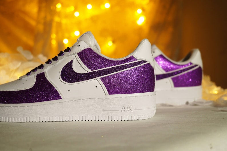 Custom sneakers,Air force 1 custom,Custom air force 1,Sparkle sneakers,Sparkling purple Air Force One