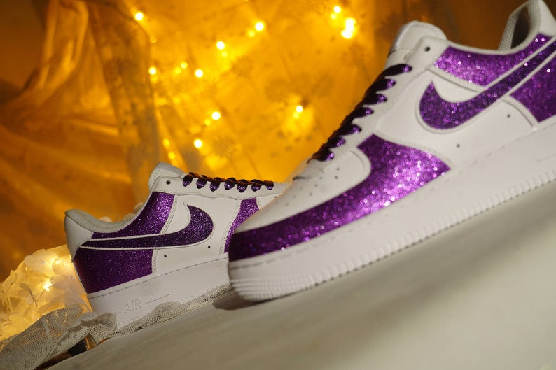 Custom sneakers,Air force 1 custom,Custom air force 1,Sparkle sneakers,Sparkling purple Air Force One