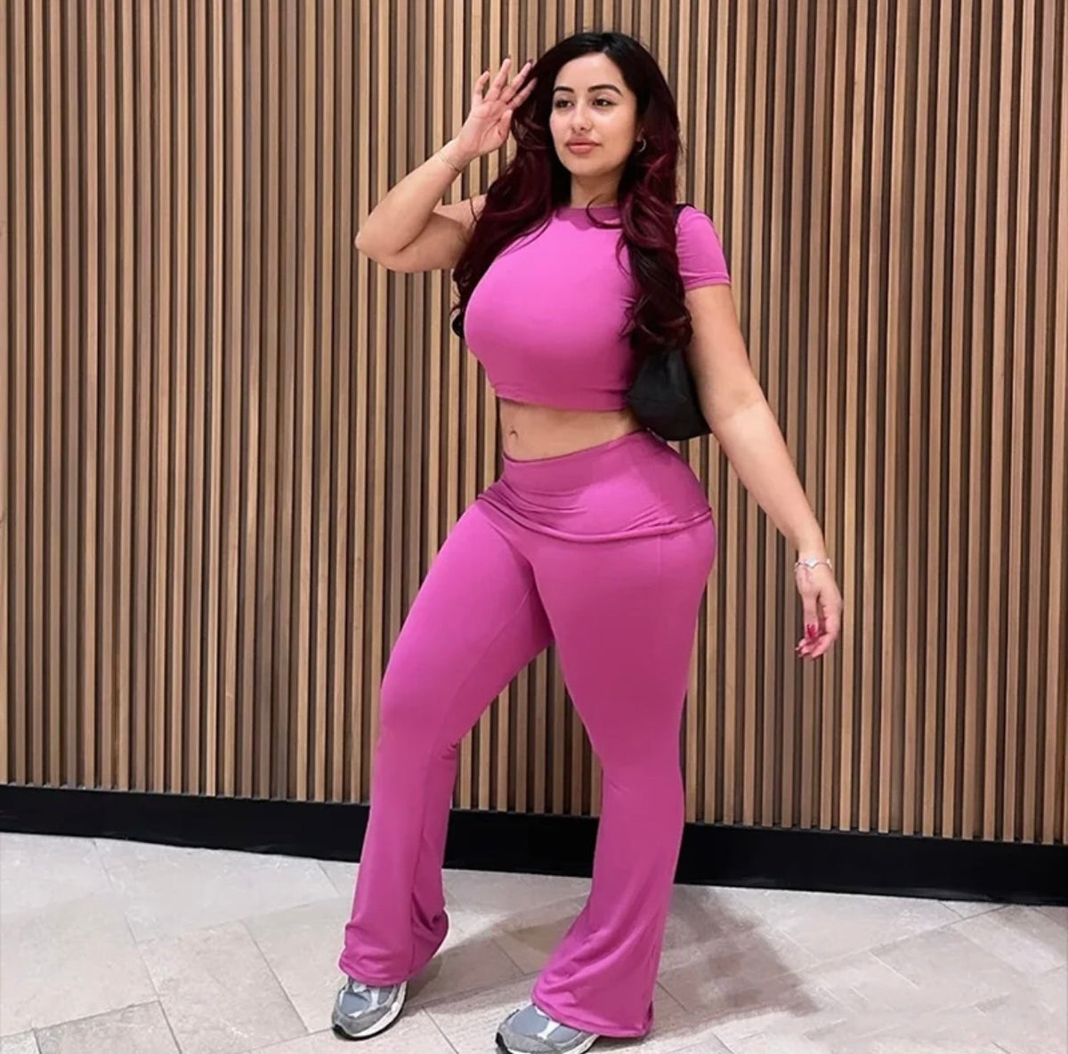 Women Casual Tracksuit Basic Slim Tee Shirt Skinny Flared Trousers 2Pcs Spring Soft