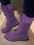Women's Winter Boots Casual Flat Snow Boots Zipper Lace Up Slip High Boots Keep Warm Boots
