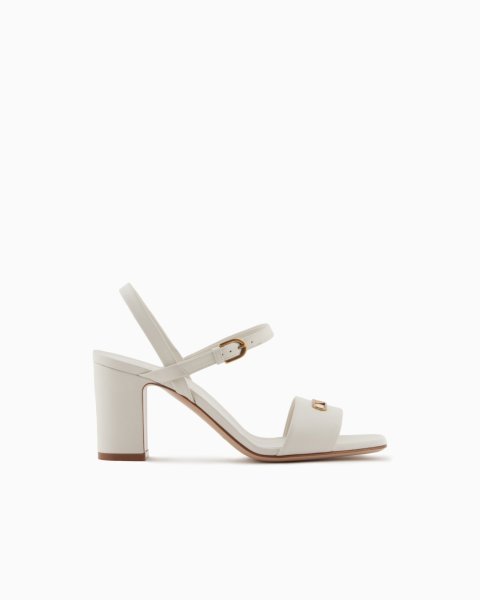 Buy Nappa Leather Heeled Sandals with Eagle Plate | Luxury Women's Designer Dress Sandals