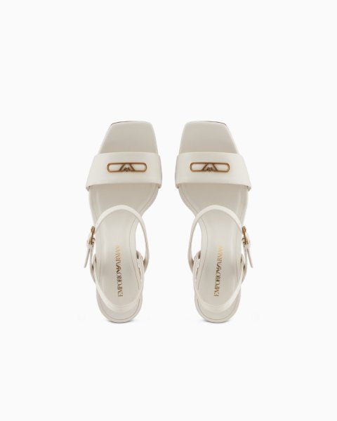 Buy Nappa Leather Heeled Sandals with Eagle Plate | Luxury Women's Designer Dress Sandals