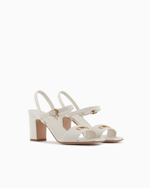 Buy Nappa Leather Heeled Sandals with Eagle Plate | Luxury Women's Designer Dress Sandals