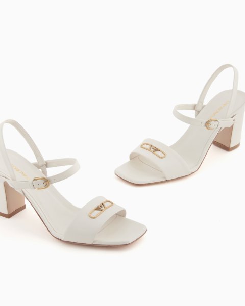 Buy Nappa Leather Heeled Sandals with Eagle Plate | Luxury Women's Designer Dress Sandals