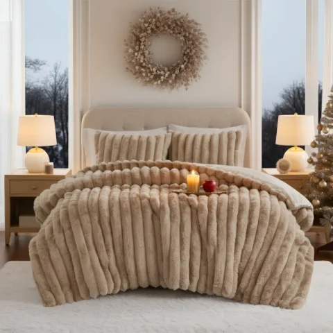 Buy Jasmine 3-Piece Ultrasoft Faux Fur Ribbed Comforter Set | Luxury Plush Bedding for Cozy All-Season Comfort