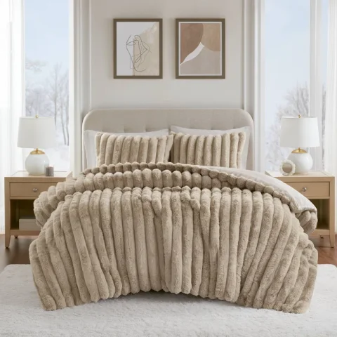 Buy Jasmine 3-Piece Ultrasoft Faux Fur Ribbed Comforter Set | Luxury Plush Bedding for Cozy All-Season Comfort