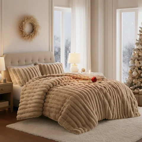 Buy Jasmine 3-Piece Ultrasoft Faux Fur Ribbed Comforter Set | Luxury Plush Bedding for Cozy All-Season Comfort