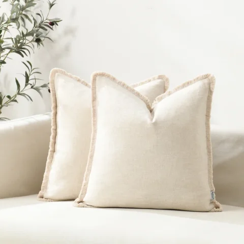 Buy Washed Linen Boho Pillow Covers with Tassels (Set of 2) | Farmhouse Decorative Cushion Covers for Home Décor