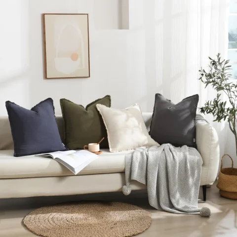 Buy Washed Linen Boho Pillow Covers with Tassels (Set of 2) | Farmhouse Decorative Cushion Covers for Home Décor