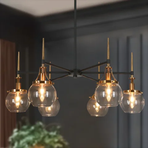 Buy Loram 6-Light Dimmable Drum Chandelier Online | Modern Black & Gold Wagon Wheel Ceiling Light Fixture