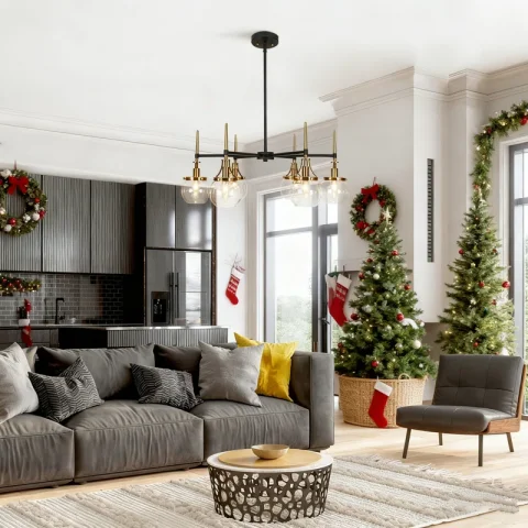 Buy Loram 6-Light Dimmable Drum Chandelier Online | Modern Black & Gold Wagon Wheel Ceiling Light Fixture