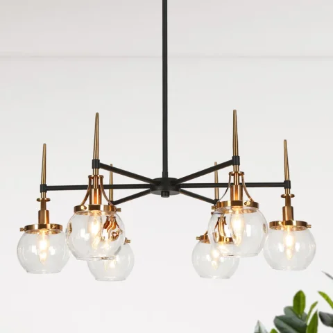 Buy Loram 6-Light Dimmable Drum Chandelier Online | Modern Black & Gold Wagon Wheel Ceiling Light Fixture