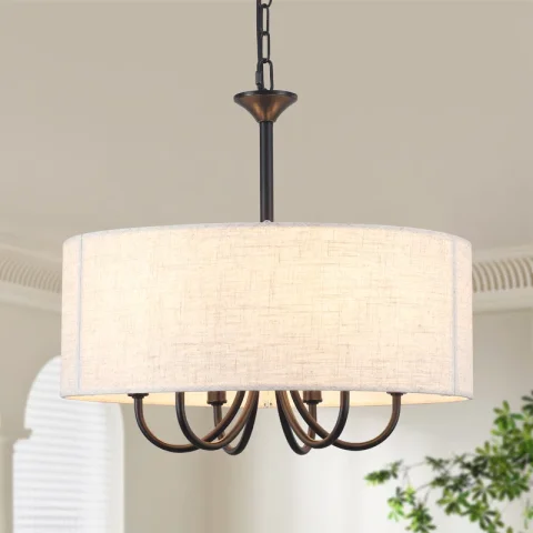 Buy 6-Light 17.95'' Farmhouse Drum Candle Chandelier Online | Rustic Modern Ceiling Light Fixture for Dining Room & Entryway