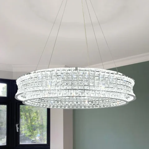 Buy Horst LED Drum Chandelier Online | Modern Crystal LED Ceiling Lighting Fixture for Luxury Interiors