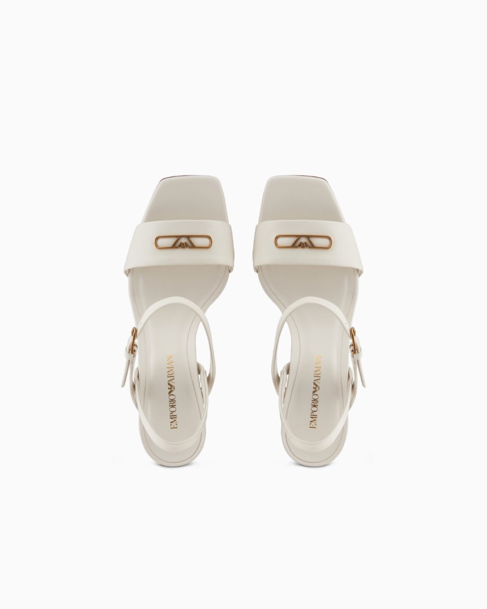 Buy Nappa Leather Heeled Sandals with Eagle Plate | Luxury Women's Designer Dress Sandals