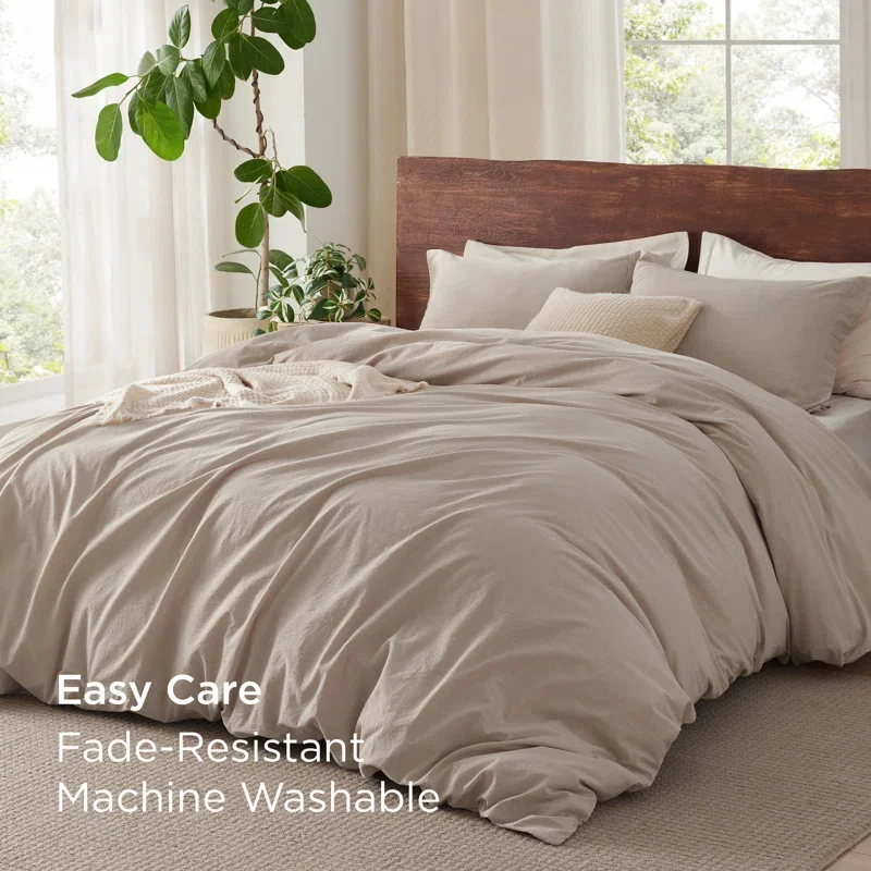 Buy Essential Bedsure 100% Washed Cotton Duvet Cover Set Online | Soft Breathable All-Season Bedding Collection