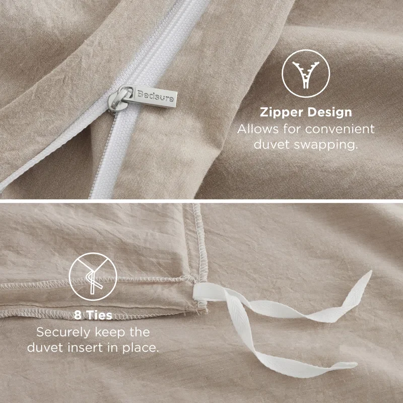 Buy Essential Bedsure 100% Washed Cotton Duvet Cover Set Online | Soft Breathable All-Season Bedding Collection