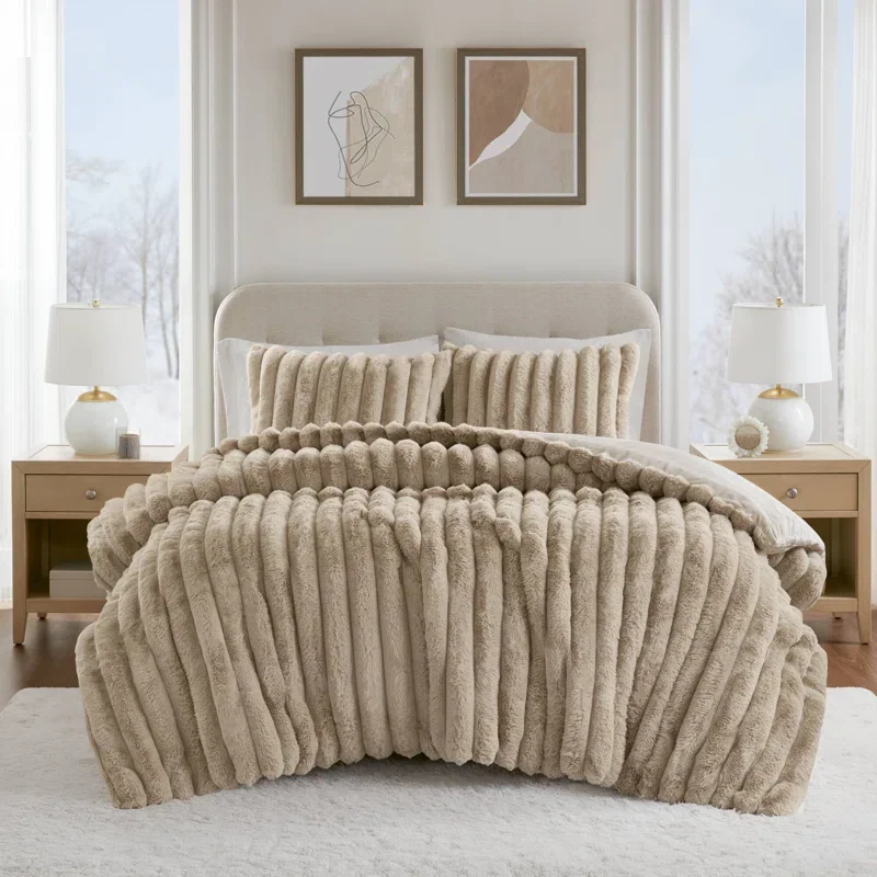 Buy Jasmine 3-Piece Ultrasoft Faux Fur Ribbed Comforter Set | Luxury Plush Bedding for Cozy All-Season Comfort