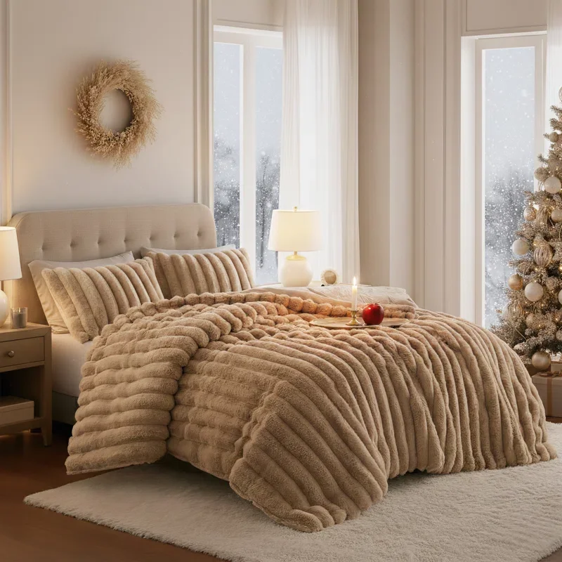 Buy Jasmine 3-Piece Ultrasoft Faux Fur Ribbed Comforter Set | Luxury Plush Bedding for Cozy All-Season Comfort