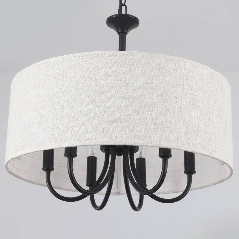 Buy 6-Light 17.95'' Farmhouse Drum Candle Chandelier Online | Rustic Modern Ceiling Light Fixture for Dining Room & Entryway