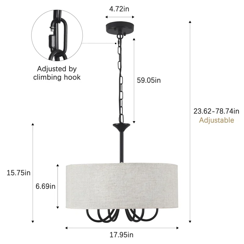 Buy 6-Light 17.95'' Farmhouse Drum Candle Chandelier Online | Rustic Modern Ceiling Light Fixture for Dining Room & Entryway