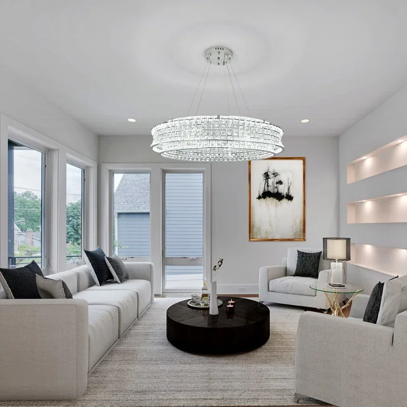 Buy Horst LED Drum Chandelier Online | Modern Crystal LED Ceiling Lighting Fixture for Luxury Interiors