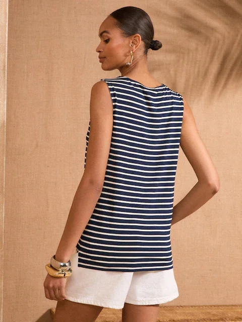Buy Love & Roses Stripe Chiffon Trim V-Neck Jersey Vest | Women's Elegant Sleeveless Casual Top