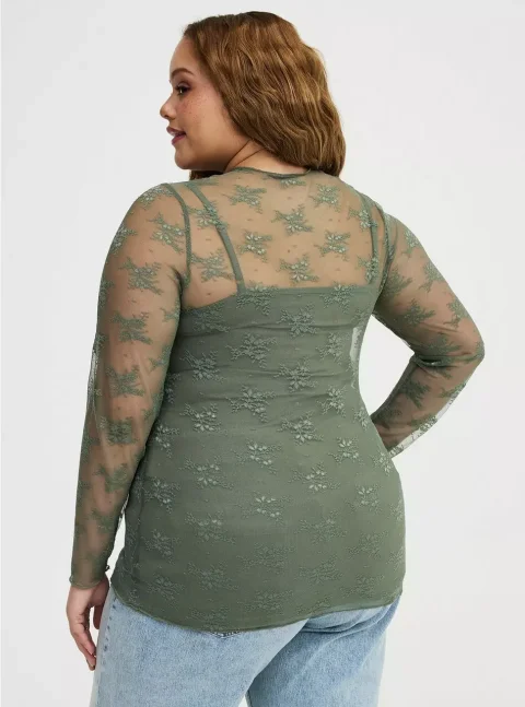 Buy Torrid Sheer Lace Long Sleeve Crew Top Plus Size