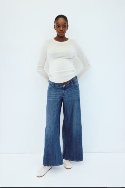 H&M MAMA Wide Leg Maternity Jeans Denim Blue | Comfortable Low Waist Pregnancy Denim Pants