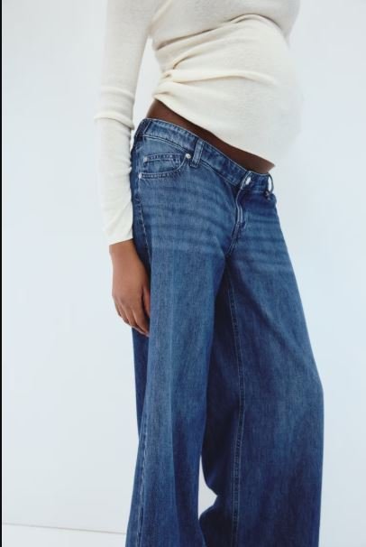 H&M MAMA Wide Leg Maternity Jeans Denim Blue | Comfortable Low Waist Pregnancy Denim Pants