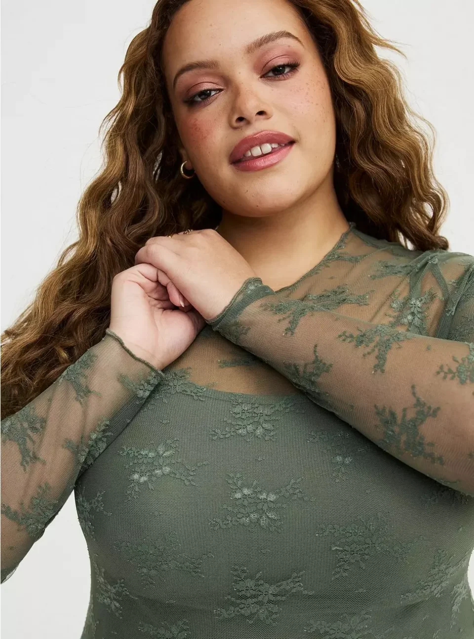 Buy Torrid Sheer Lace Long Sleeve Crew Top Plus Size