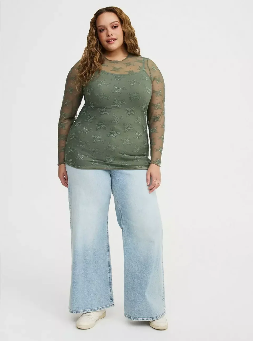 Buy Torrid Sheer Lace Long Sleeve Crew Top Plus Size