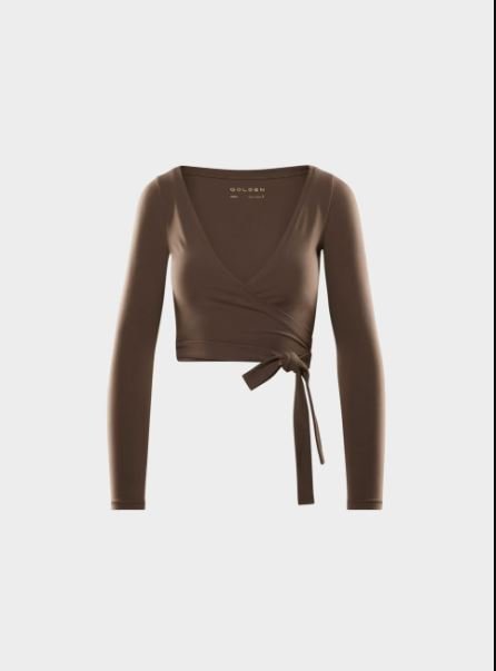 Golden Butter Focal Wrap Blouse | Women's Long Sleeve Wrap Top for Elegant Everyday Style | XSOOT